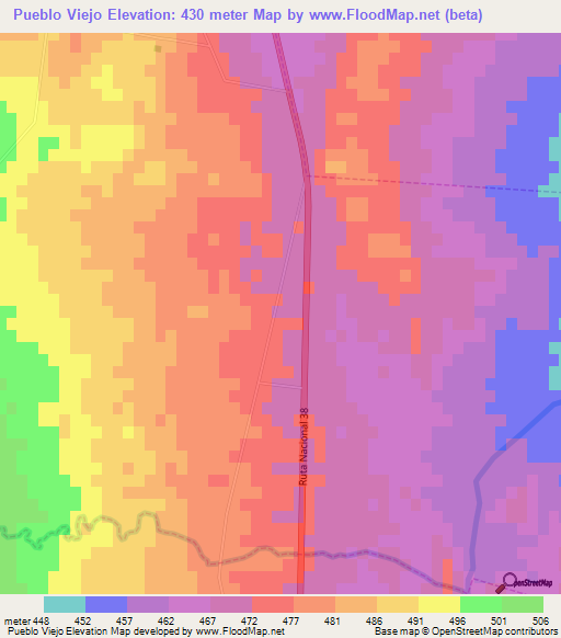 Pueblo Viejo,Argentina Elevation Map