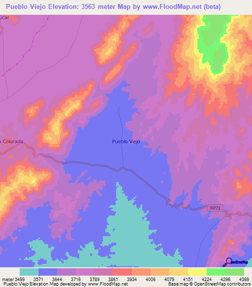 Pueblo Viejo,Argentina Elevation Map