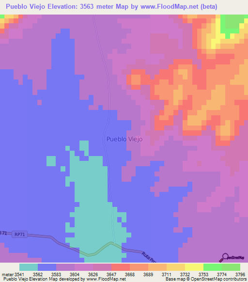 Pueblo Viejo,Argentina Elevation Map