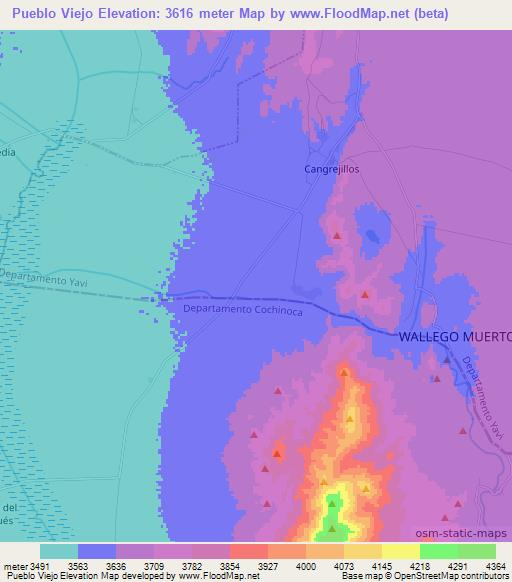 Pueblo Viejo,Argentina Elevation Map