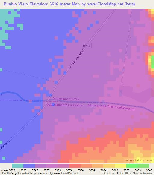 Pueblo Viejo,Argentina Elevation Map