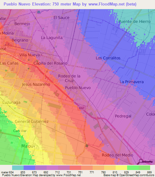 Pueblo Nuevo,Argentina Elevation Map
