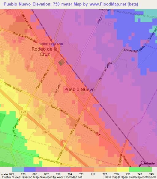 Pueblo Nuevo,Argentina Elevation Map