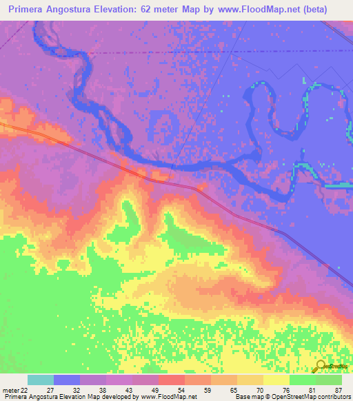 Primera Angostura,Argentina Elevation Map