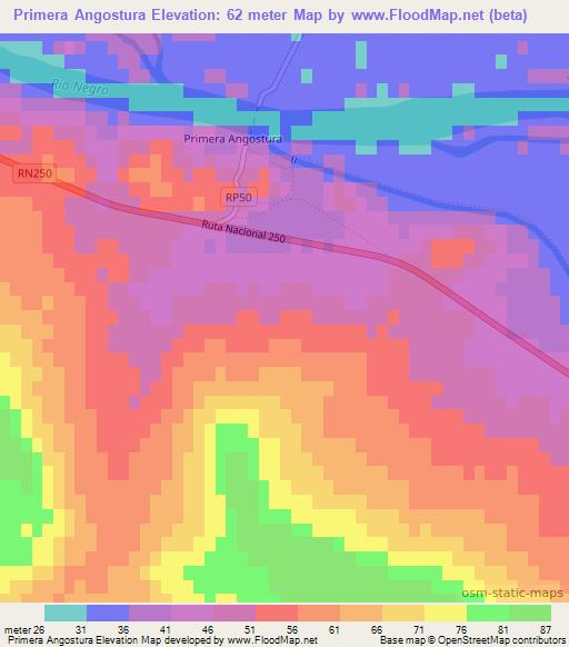 Primera Angostura,Argentina Elevation Map