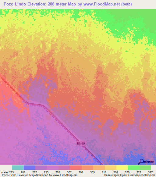 Pozo Lindo,Argentina Elevation Map