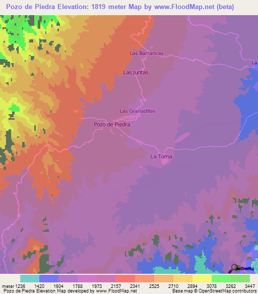 Pozo de Piedra,Argentina Elevation Map