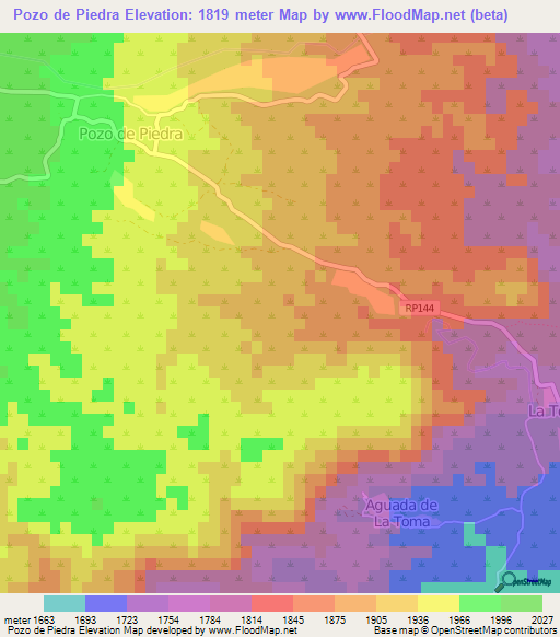 Pozo de Piedra,Argentina Elevation Map