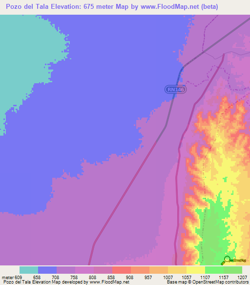 Pozo del Tala,Argentina Elevation Map