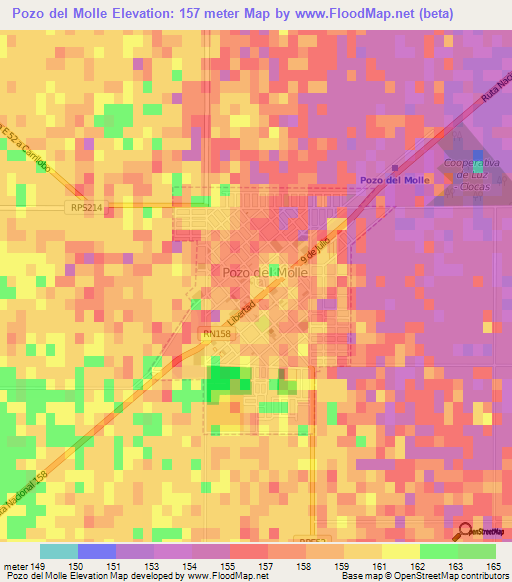 Pozo del Molle,Argentina Elevation Map