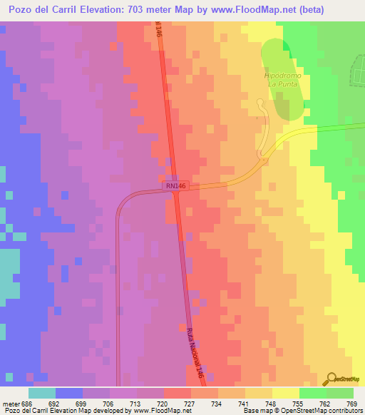 Pozo del Carril,Argentina Elevation Map