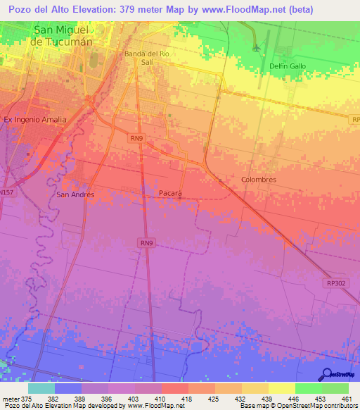 Pozo del Alto,Argentina Elevation Map
