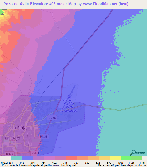 Pozo de Avila,Argentina Elevation Map