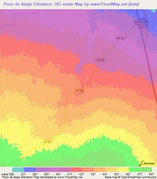 Pozo de Abajo,Argentina Elevation Map