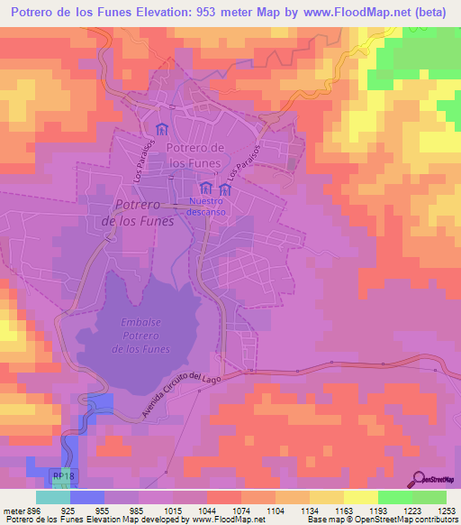 Potrero de los Funes,Argentina Elevation Map