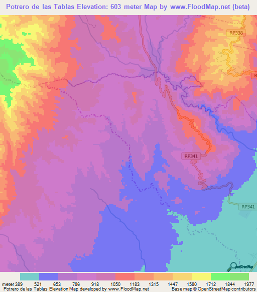 Potrero de las Tablas,Argentina Elevation Map