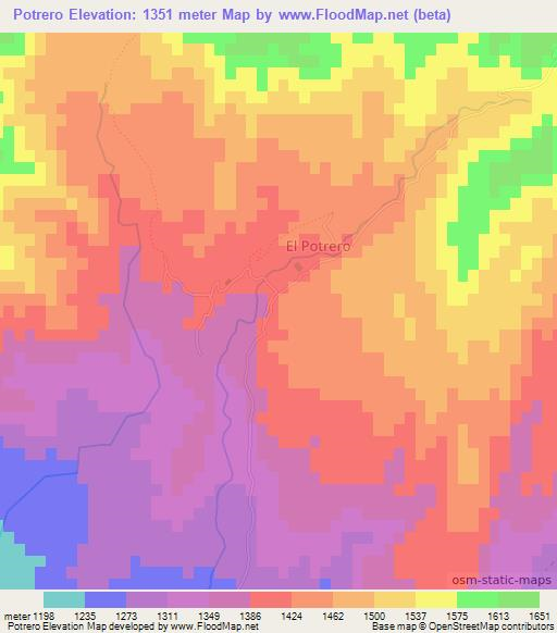 Potrero,Argentina Elevation Map