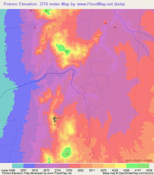 Potrero,Argentina Elevation Map