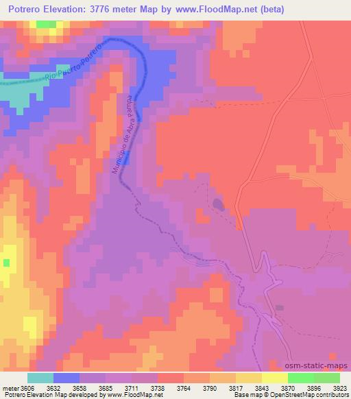 Potrero,Argentina Elevation Map