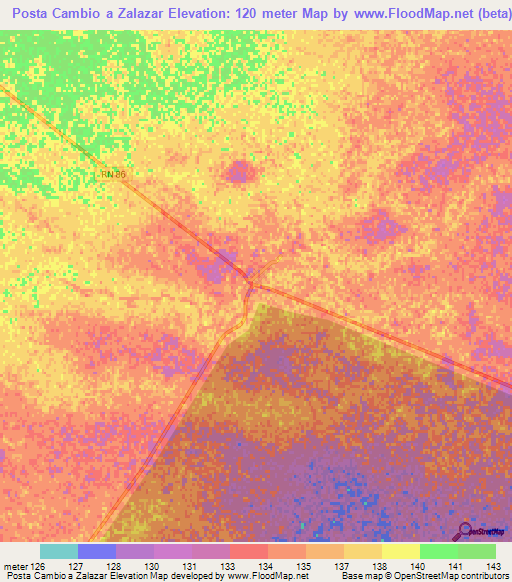 Posta Cambio a Zalazar,Argentina Elevation Map