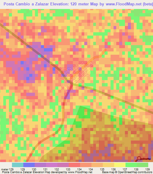 Posta Cambio a Zalazar,Argentina Elevation Map