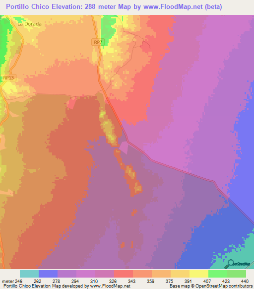 Portillo Chico,Argentina Elevation Map