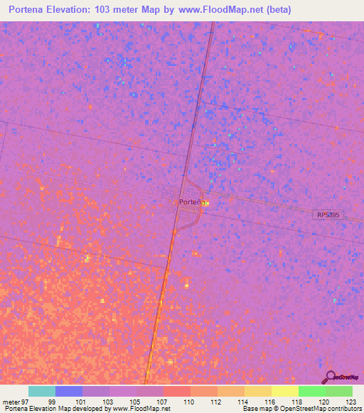 Portena,Argentina Elevation Map