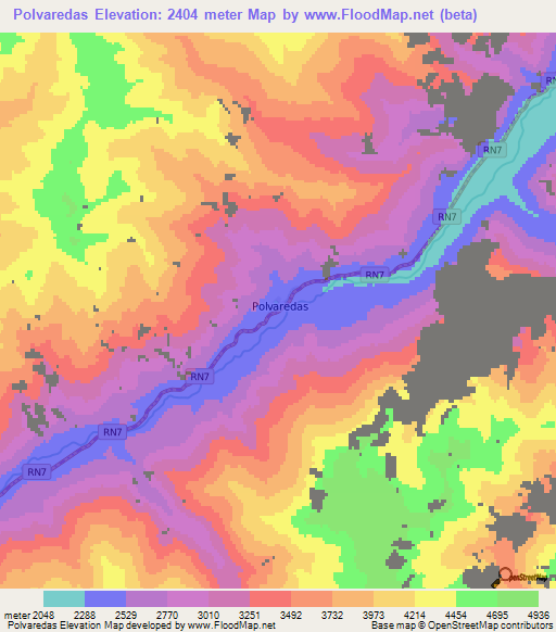 Polvaredas,Argentina Elevation Map