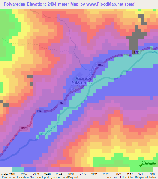 Polvaredas,Argentina Elevation Map