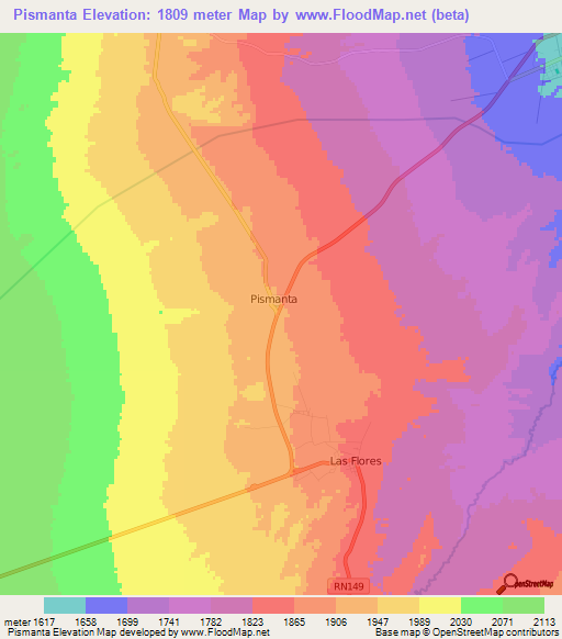 Pismanta,Argentina Elevation Map
