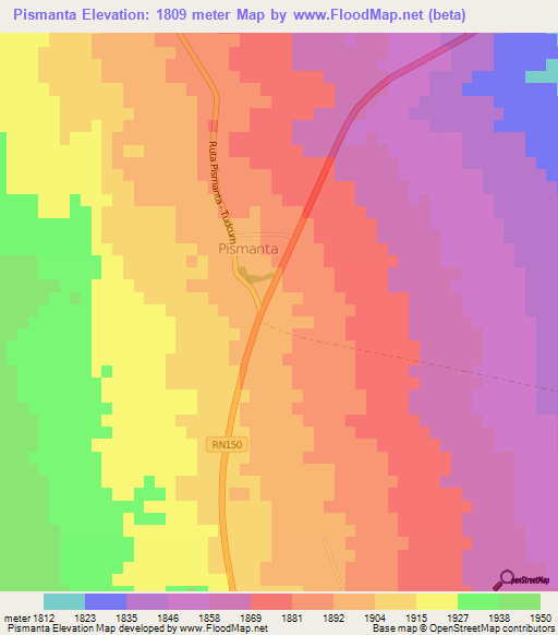 Pismanta,Argentina Elevation Map