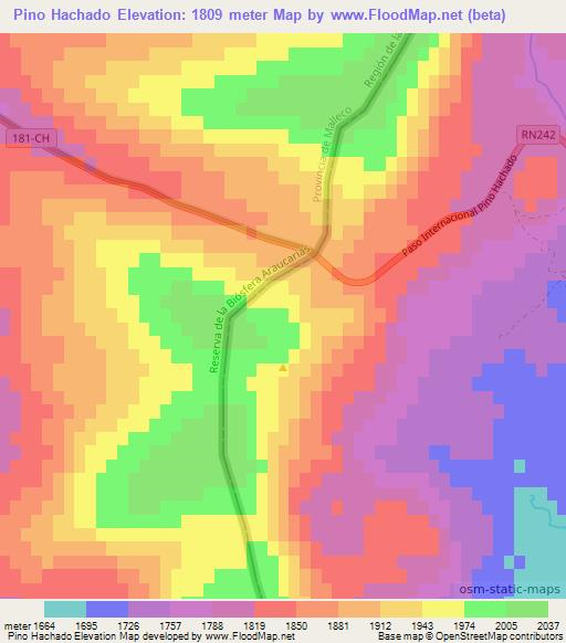 Pino Hachado,Argentina Elevation Map