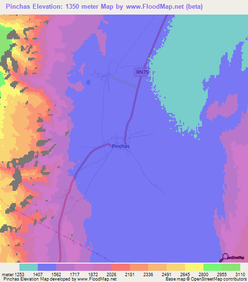 Pinchas,Argentina Elevation Map