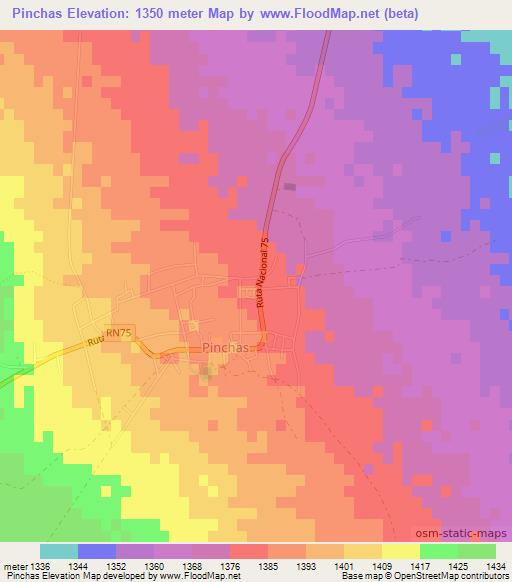 Pinchas,Argentina Elevation Map