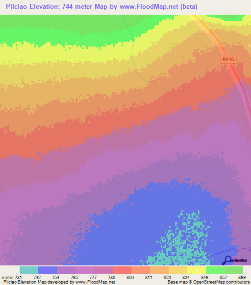 Pilciao,Argentina Elevation Map