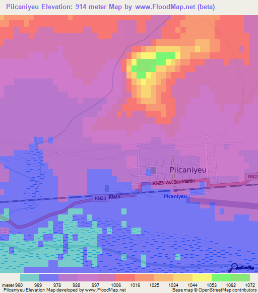 Pilcaniyeu,Argentina Elevation Map