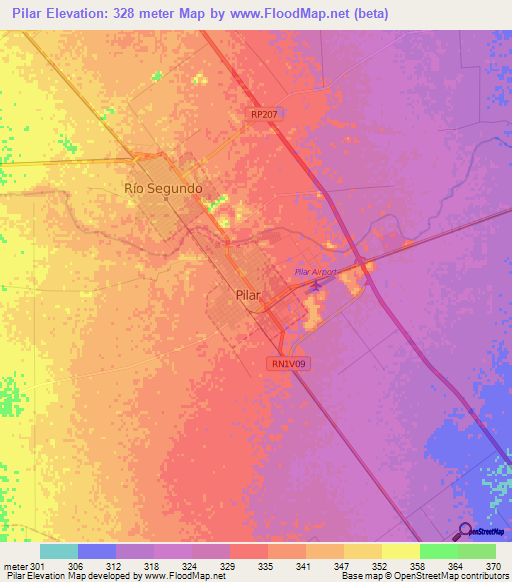 Pilar,Argentina Elevation Map