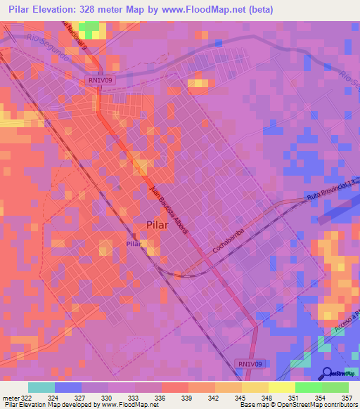 Pilar,Argentina Elevation Map