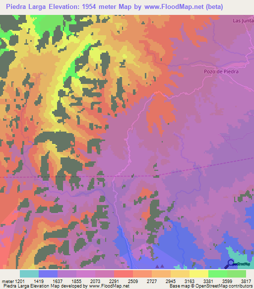 Piedra Larga,Argentina Elevation Map