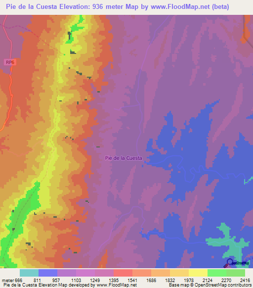 Pie de la Cuesta,Argentina Elevation Map