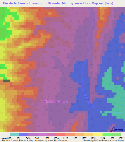 Pie de la Cuesta,Argentina Elevation Map