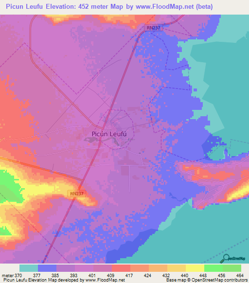 Picun Leufu,Argentina Elevation Map