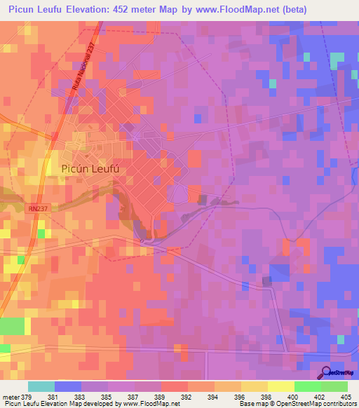 Picun Leufu,Argentina Elevation Map