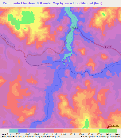 Pichi Leufu,Argentina Elevation Map