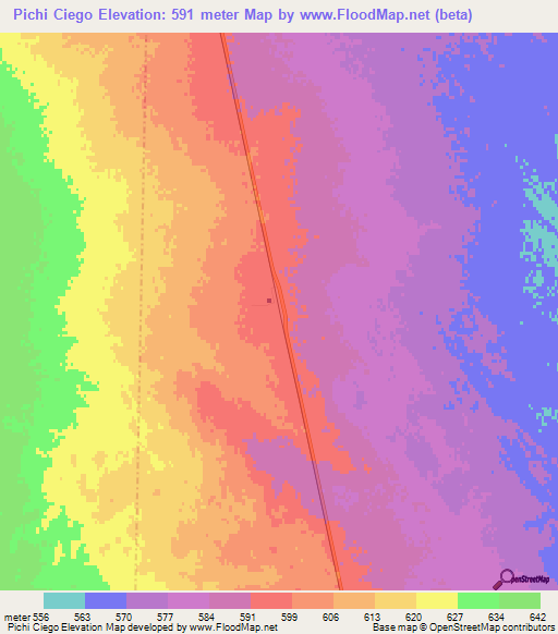 Pichi Ciego,Argentina Elevation Map