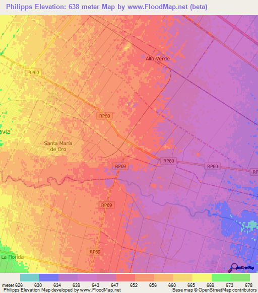 Philipps,Argentina Elevation Map