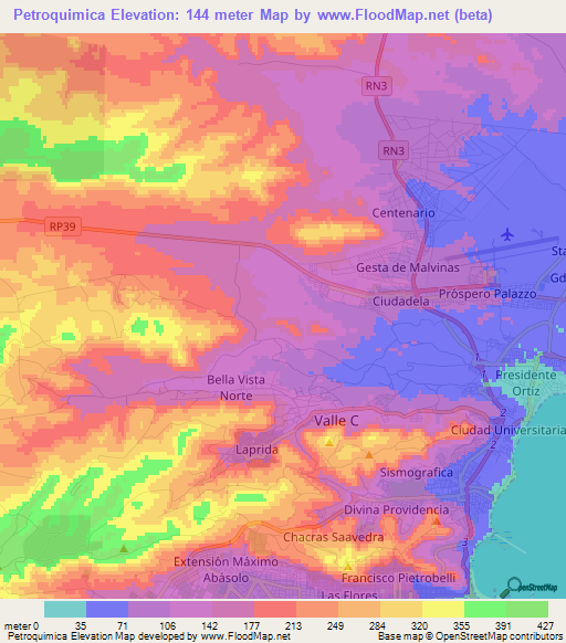 Petroquimica,Argentina Elevation Map