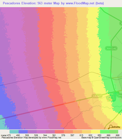 Pescadores,Argentina Elevation Map