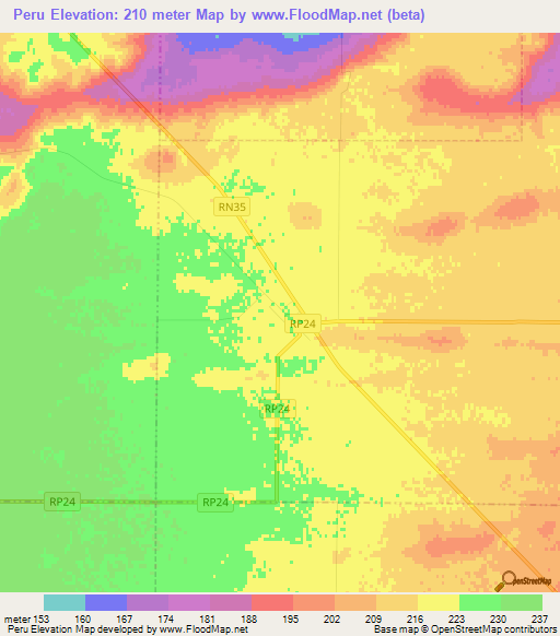 Peru,Argentina Elevation Map