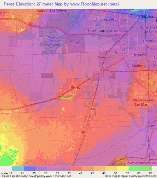 Perez,Argentina Elevation Map